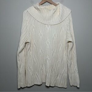 Talbots‎ Women Sweater XL Cream Chunky Cable Fisherman Knit Cowl Angora Cotton